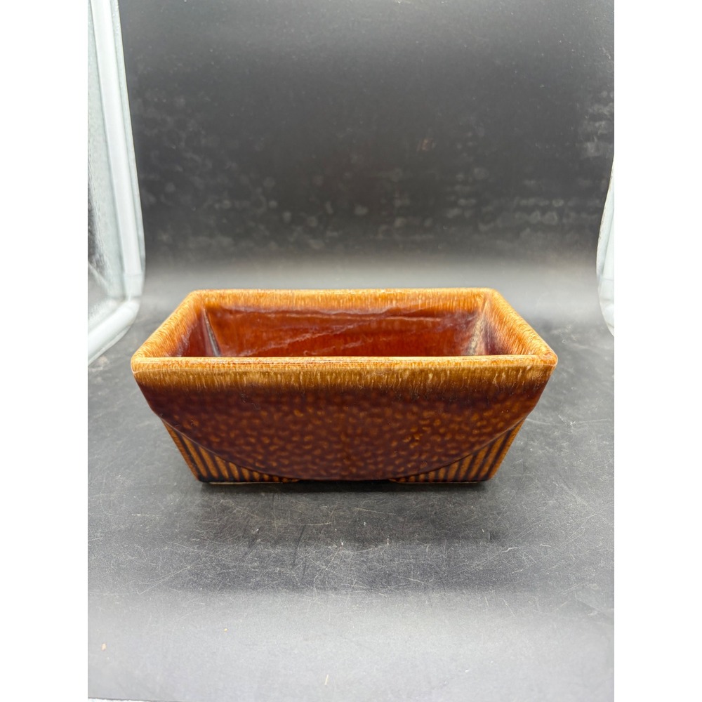 Vintage USA Pottery 75 Brown Drip Glaze Rectangular Succulent Planter 7 Inch